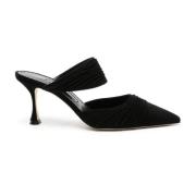 Manolo Blahnik Svarta Mocka Draperade Mule Sandaler Black, Dam