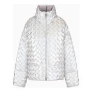 Emporio Armani Silver Texturerad Jacka med Dragkedja Gray, Dam