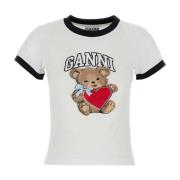 Ganni Klassisk Vit Bomull T-shirt White, Dam