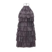 Tom Ford Ruffle Jersey Miniklänning Djup Ringning Purple, Dam