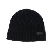 Brioni Navy Blue Cashmere Beanie Hat Logo Patch Blue, Unisex