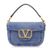 Valentino Garavani Denim Axelväska med VLogo Signatur Blue, Dam