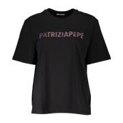 Patrizia Pepe Kortärmad Bomullst-shirt med Logotyp Black, Dam