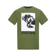 Roberto Cavalli Hästlogotyp Tryck Crew Neck T-shirt Green, Herr