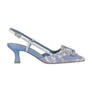 Roberto Festa Denim Slingback med Fransar och Rhinestone Spänne Blue, ...