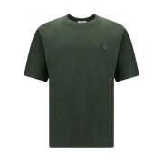 Maison Kitsuné Monokrom Bomull T-shirt med Ribbad Crew Neck Green, Her...