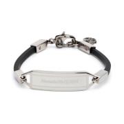 Alexander McQueen Svart och Silver Logoplatta Armband Gray, Herr