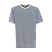 Eleventy Bomull Crew-neck T-shirt med Stilfull Kontrast Blue, Herr