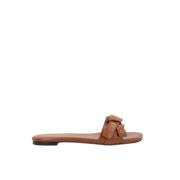 Chloé Bruna läder slide-sandaler med Paddington-spänne Brown, Dam