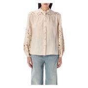 Zimmermann Kräm Broderad Blus Elegant Stil Beige, Dam