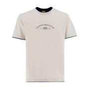 Eleventy Kontrast Bomull T-shirt med Front Motif Beige, Herr