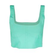 Jucca Creponne Crop Top med Djupa Necklines Green, Dam