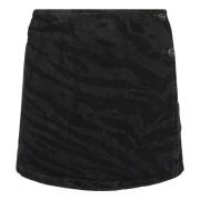 Ganni Zebra Print High Waist Denim Kjol Black, Dam