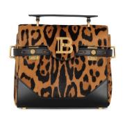 Balmain B-Buzz 23 väska i leopard-effekt läder Brown, Dam