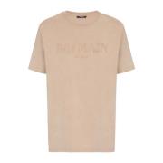 Balmain Lös T-shirt med vintage brodyr Brown, Herr