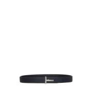 Tom Ford Blått Läder Reversibelt T-Spänne Bälte Blue, Herr