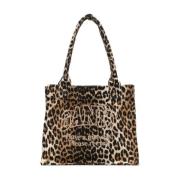 Ganni Leopardtryck Bomull Toteväska Multicolor, Dam