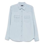 Tom Ford Denim Western Skjorta med Tryckknappar Blue, Herr