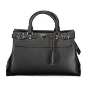 Guess Eco Läder Handväska med Justerbar Rem Black, Dam