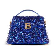 Balmain B-Buzz Dynasty väska i läder och broderad satin Blue, Dam