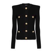 Balmain Beskuren ekodesignerad stickad kofta med guldtonsknappar Black...