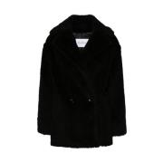 Max Mara Svart Shearling Kappa Breda Revers Black, Dam