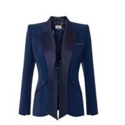 Elisabetta Franchi Blå Tuxedo Jacka med Blank Revers Blue, Dam