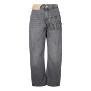 JW Anderson Logo Denim Jeans med ankelsbroderi Gray, Dam