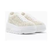 Casadei Platform Sneakers med Faux Fur White, Dam