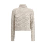 Fendi Silke Jacquard Turtleneck Tröja Beige, Dam