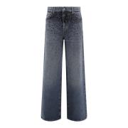 7 For All Mankind Kristallprydd Wide Leg Denim Jeans Blue, Dam