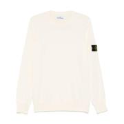 Stone Island Crew Neck Pullover i Vit Beige, Herr