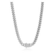 Nialaya Men's Chunky Cuban Chain With Lock in Silver Gray, Herr