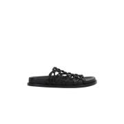 Jil Sander Svarta läderplatta sandaler Black, Dam