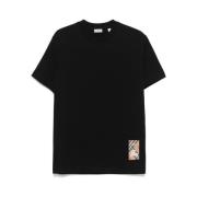 Burberry Svart Jersey T-shirt med Check Logo Black, Herr