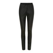 Notyz Svarta läderleggings med elastisk midja Black, Dam