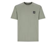 Stone Island Grön Bomullst-shirt med Logopatch Green, Herr