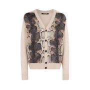 Roberto Cavalli Python-Print Ull Cardigan V-ringad Multicolor, Herr