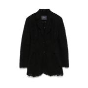 Ermanno Scervino Svart Blommig Spetsfjärilblazer med Axelvaddar Black,...