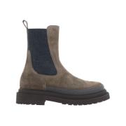 Brunello Cucinelli Mocka Ankelboot med Blockklack Brown, Dam