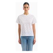 Emporio Armani Genomskinlig Logo T-shirt med Örn Motiv White, Dam