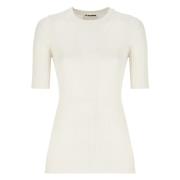 Jil Sander Silke Ribbad T-shirt Elfenben Beige, Dam