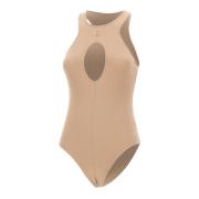 Andrea Adamo Beige Ribbad Bomullsbody Beige, Dam