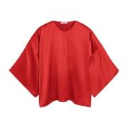 By Malene Birger Elegant Satinblus med Oversized Passform Red, Dam