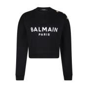 Balmain Svart Logo Print Sweatshirt Black, Dam