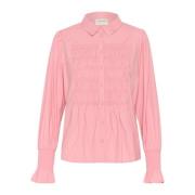 Cream Rynkad Skjortblus med Smock-detalj Pink, Dam