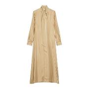 Max Mara Randig Sidenskaftan Klänning Beige, Dam