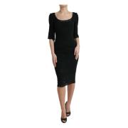 Dolce & Gabbana Blommig Spets Bodycon Midi Klänning Black, Dam