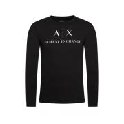 Armani Exchange Svarta T-shirts med rundad hals och långa ärmar Black,...