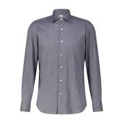 Finamore Bomullsskjorta Rak Modell Elegant Stil Gray, Herr